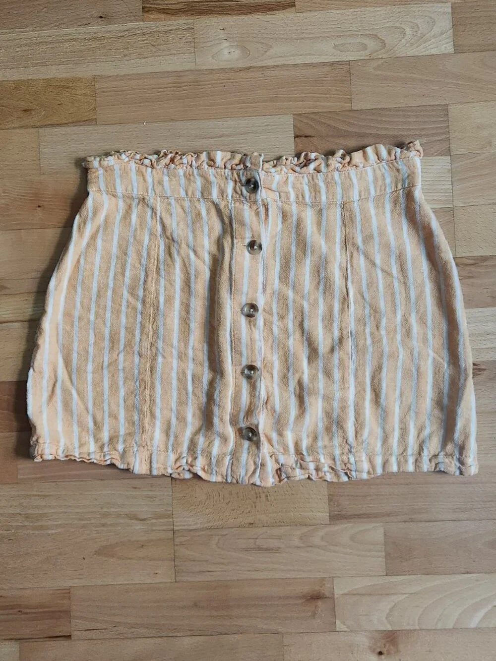 Abound Peach Striped Button-Down Linen Blend Fit & Flare Mini Skirt, Large
